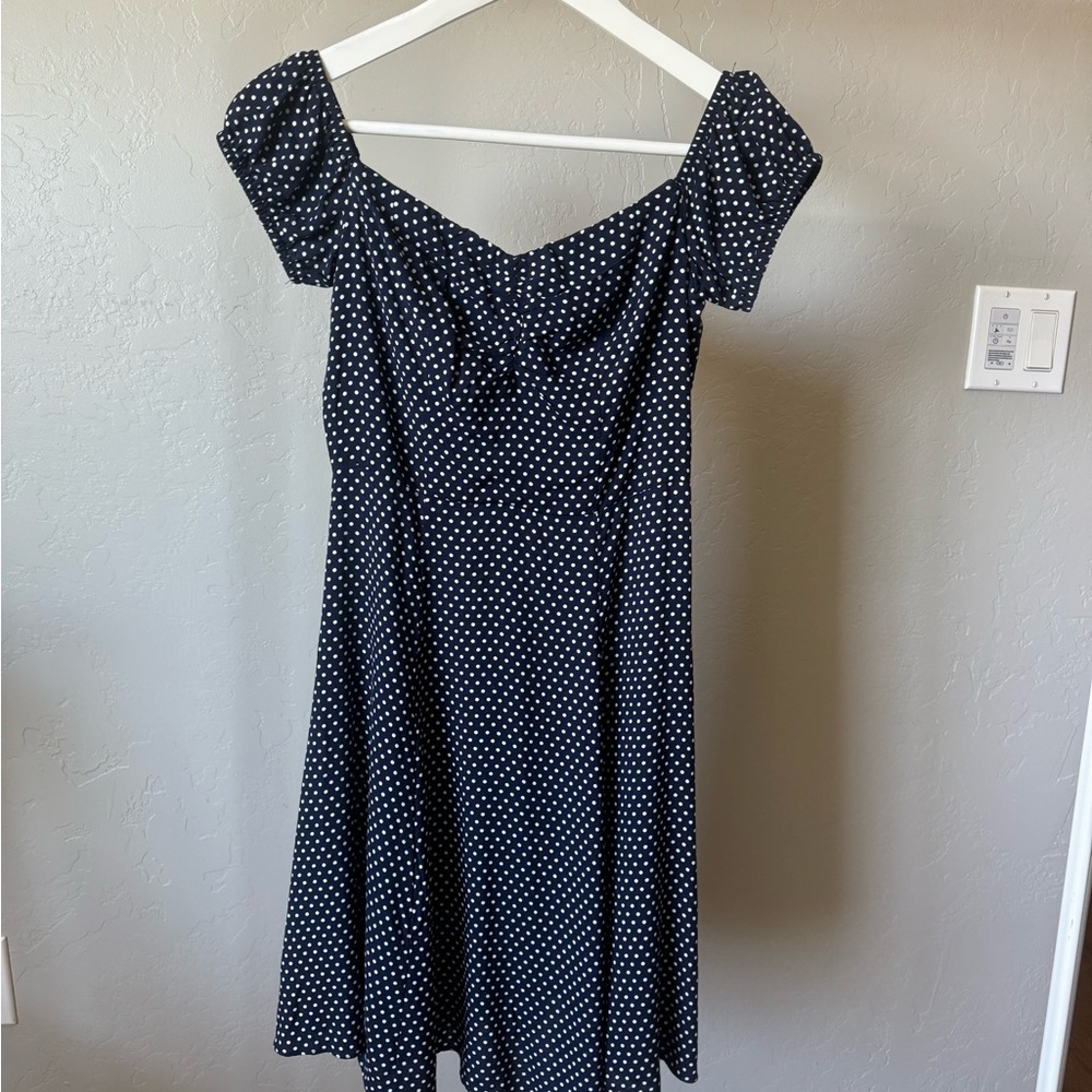 Soprano Blue and White Puff Sleeve Fit-and-Flare Dress